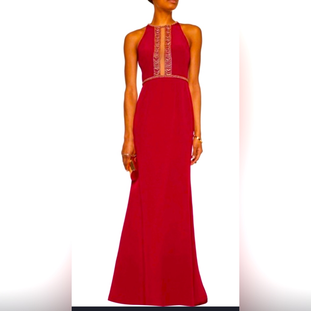 Mikael Aghal Embellished Burgundy Gown Sz 2